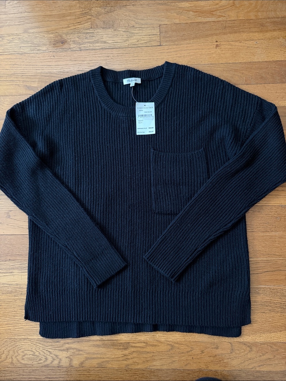 Madewell Thompson black pocket crewneck sweater. Size S. NWT.